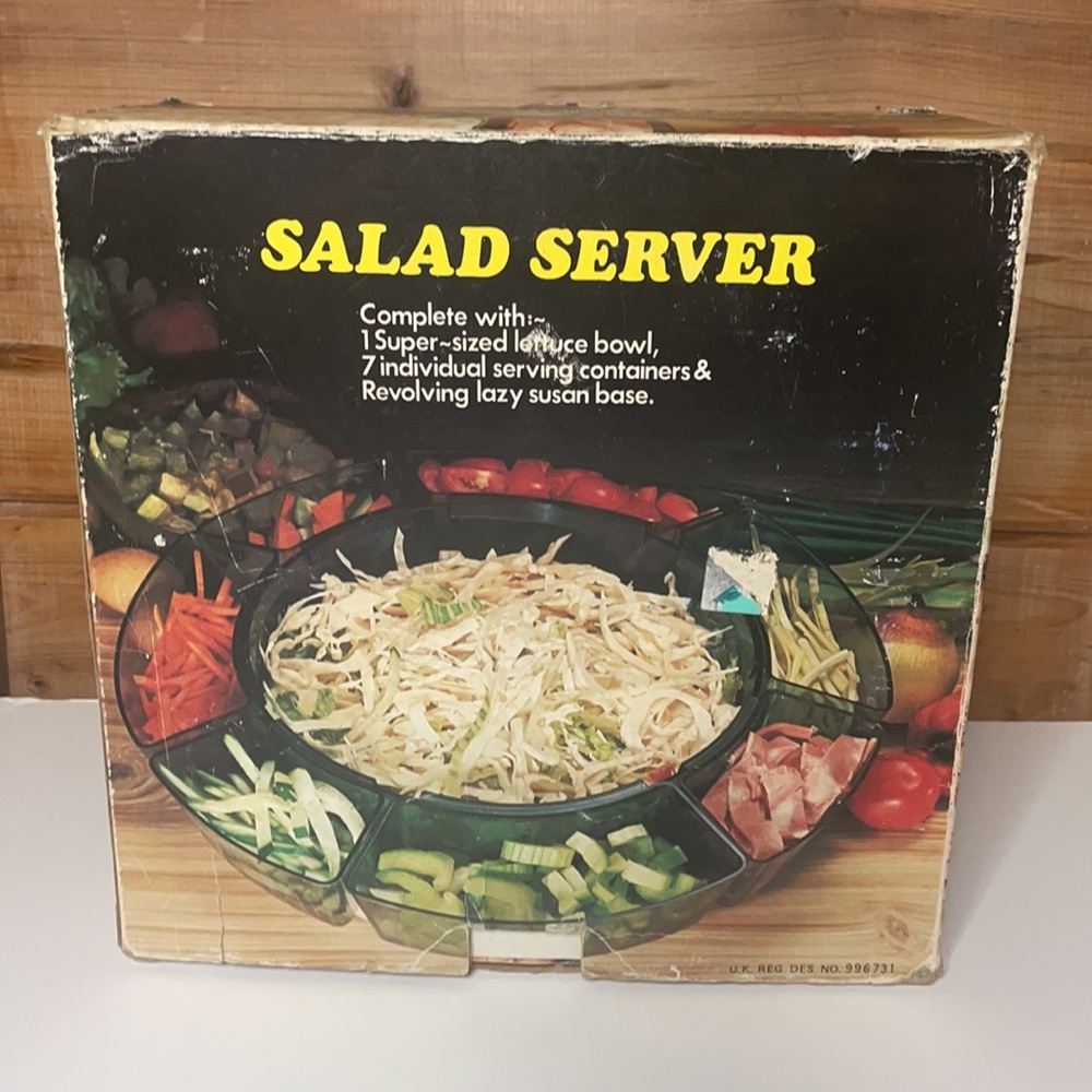 Vintage Salad Server large bowl 7 individual serving containers / Lazy Susan NOS